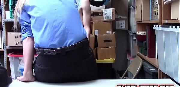  Excited Police Lady Gets Boy Hard In Backroom